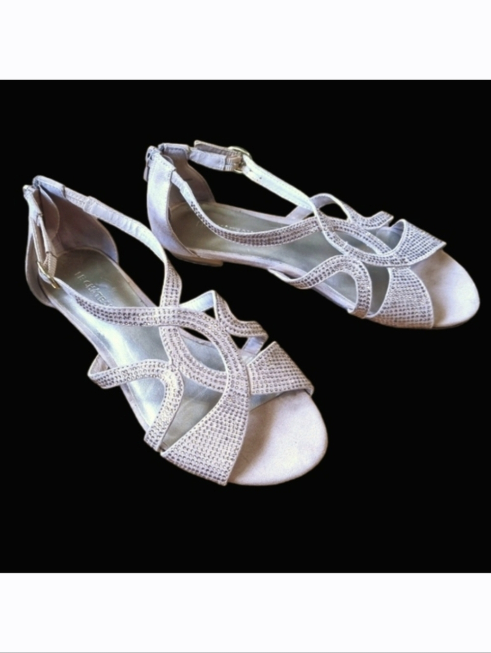 Le Chateau Blush Pink Crystal Embellished Strappy Dress Flat Sandals Size 8